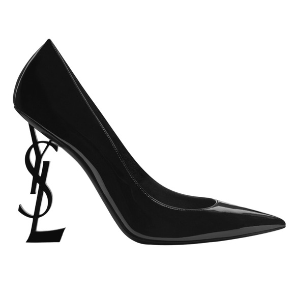 Saint Laurent Opyum 110 Black Patent Leather YSL Logo Pointed Toe Heel Pump 35.5 - Picture 1 of 12